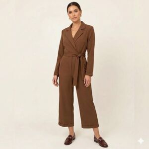 NWOT Kittenish Best Dressed Chocolate Brown Wrap Jumpsuit Wide Leg XS